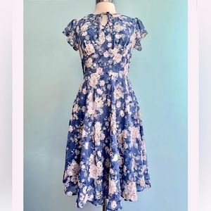 Floral Eyelet Chiffon Flutter Sleeve Dress by Voodoo Vixen